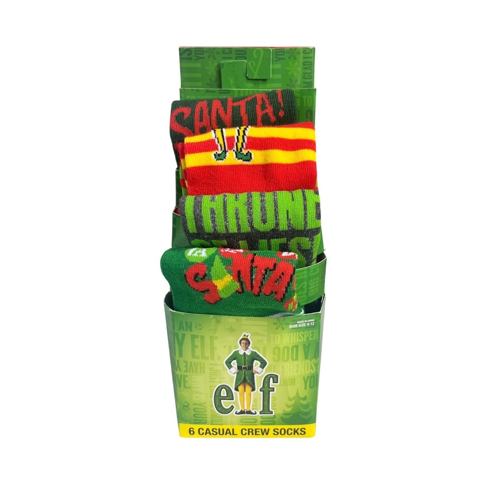 Elf The Movie Buddy 4 Pack Casual Crew Socks Mens Shoe Size 6-12 Christmas New